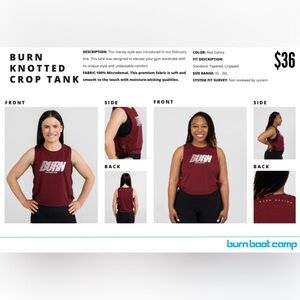 Burn boot camp knotted crop tank size L NWOT